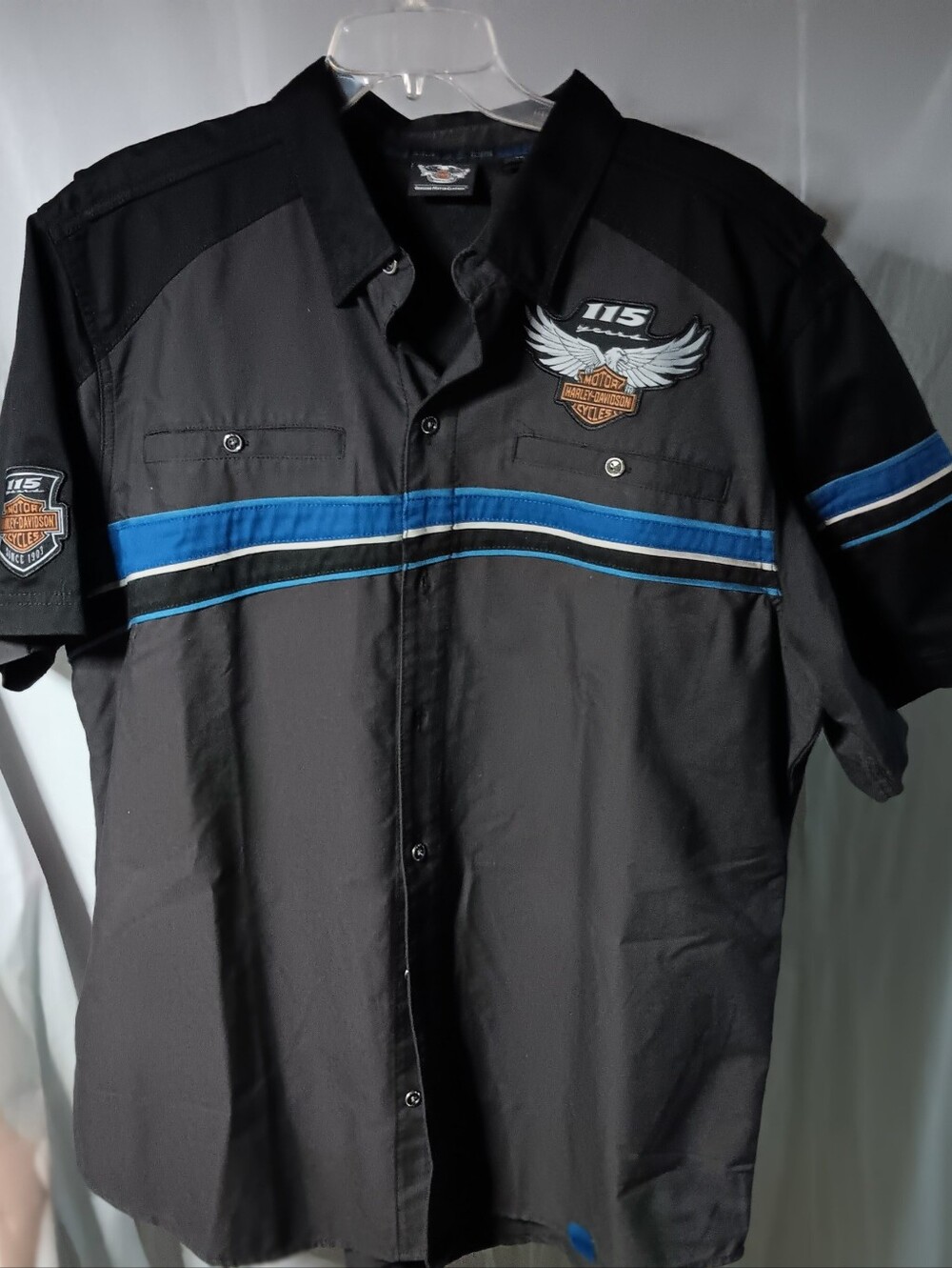 Harley-Davidson 115th Anniversary Mens XL Charcoal Gray/Black Short Sleeve Shirt